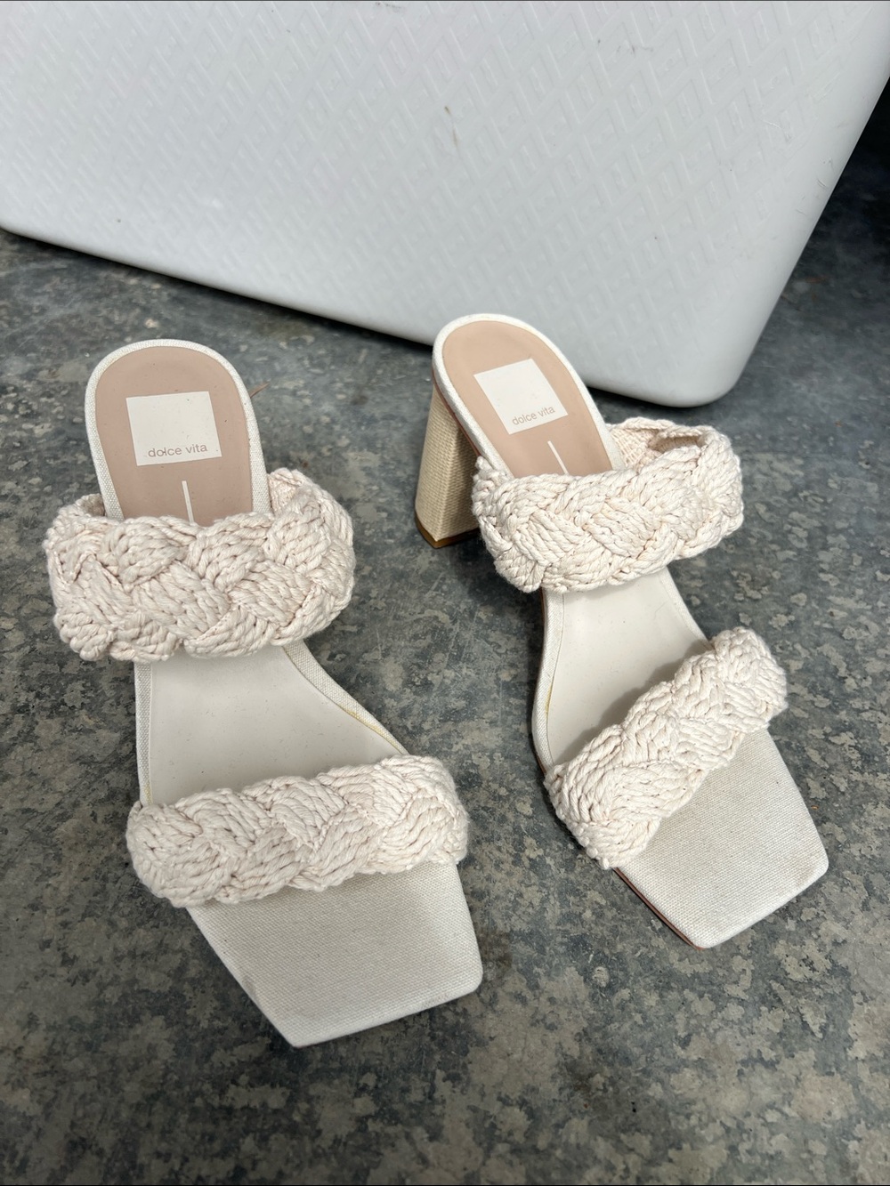 Dolce Vita Cream Braided Double-Strap Block Heel Mules